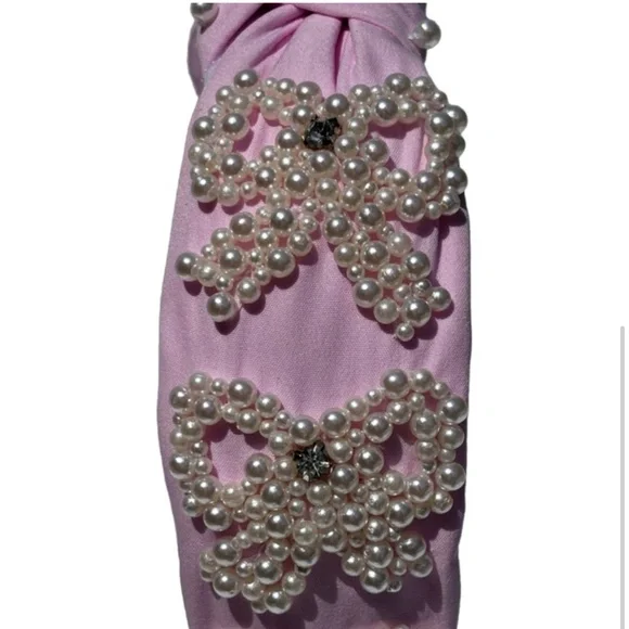 238. The Pink Bow Pearled Crystal Headband - Picture 3 of 3